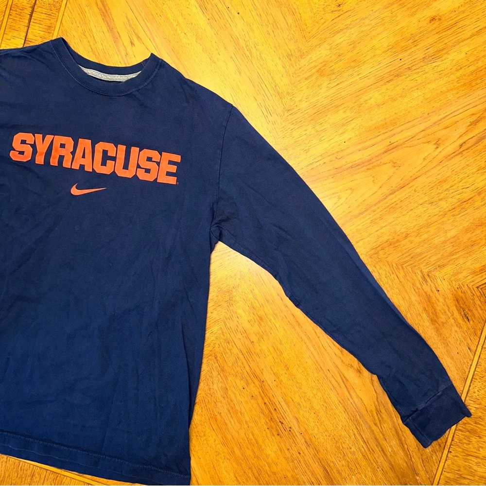 Nike Syracuse University Long Sleeve T Shirt Mens Medium Navy Blue Center Swoosh